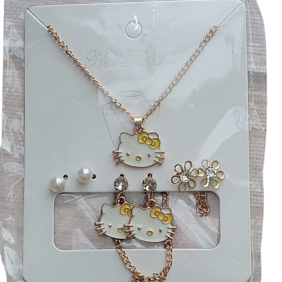 Hello Kitty Mimmy White 4pc Necklace & Earrings Set – Yellow Bow NWT - Picture 2 of 4